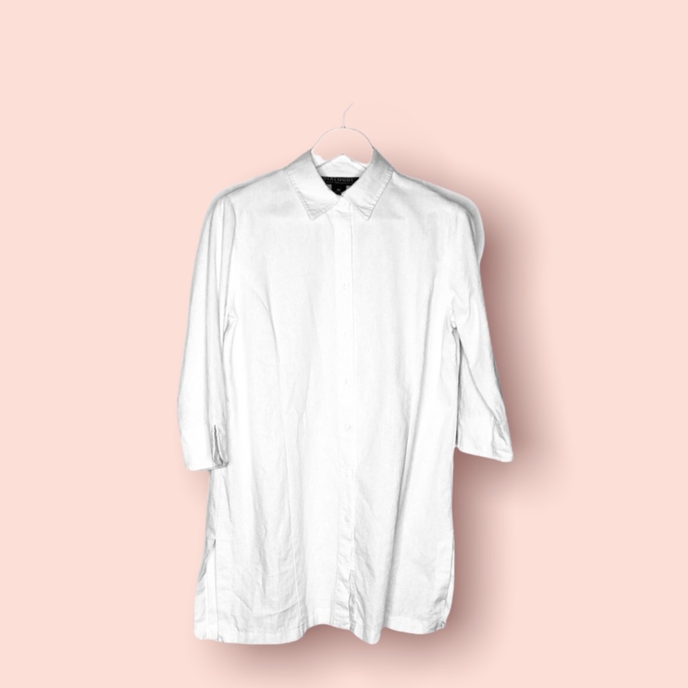 Long Tunics for Women Blouse Top Linen Boho White Button Down Shirt Lagenlook M